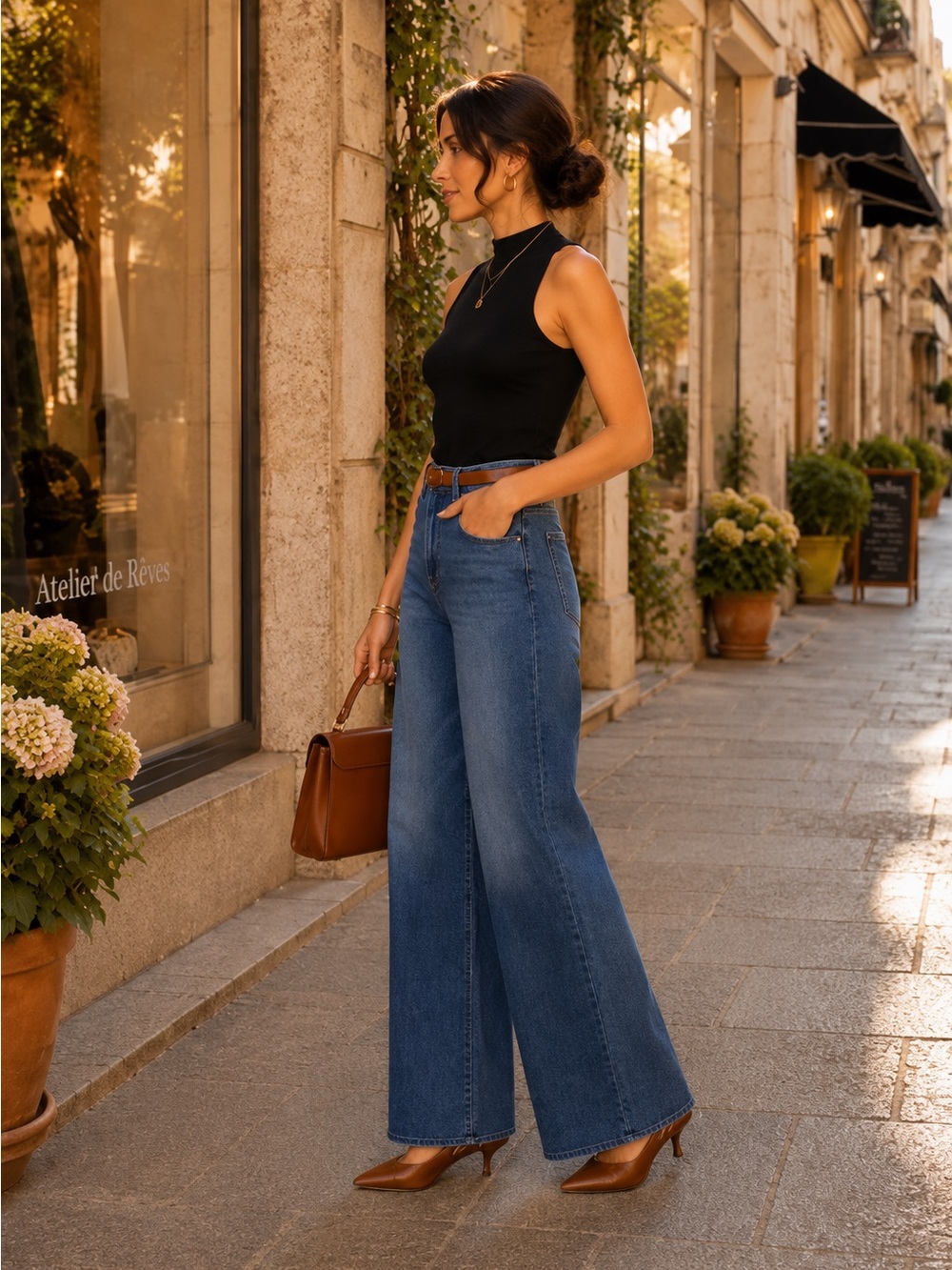 NWT Quince Bella Stretch High Rise Wide-Leg Raw Hem Jeans Twilight Blue Size 27 - Picture 10 of 15
